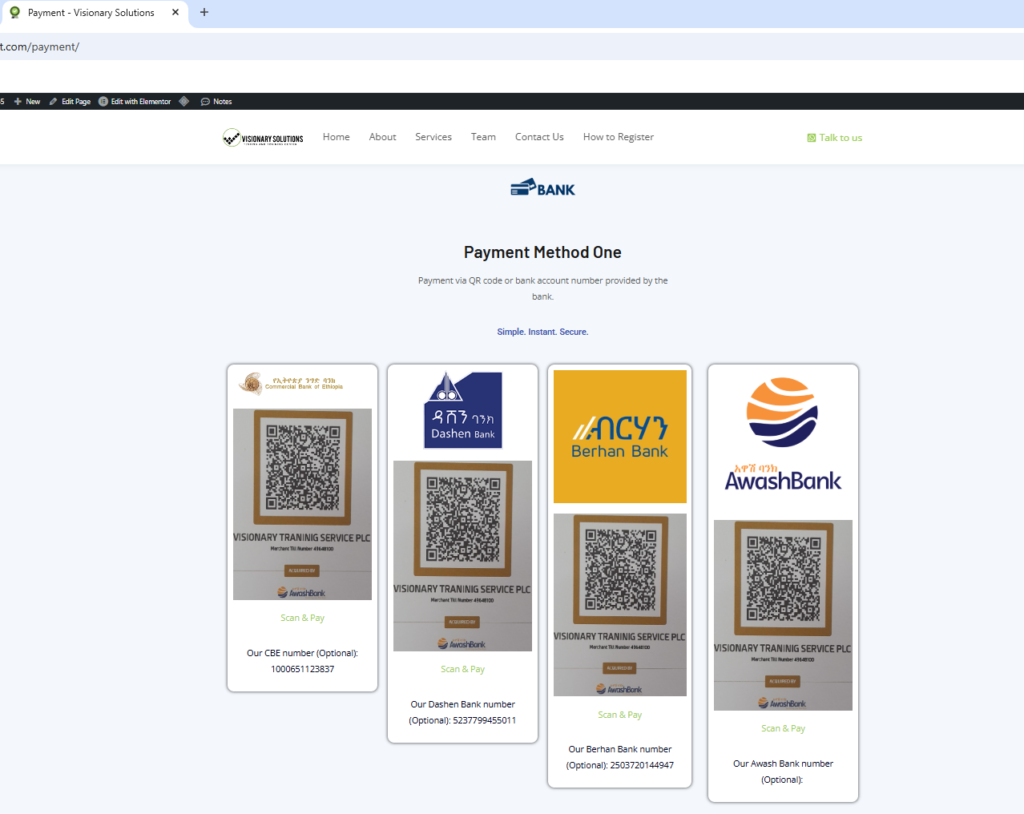 Payment page top section