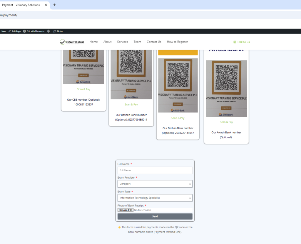 Payment page middle section