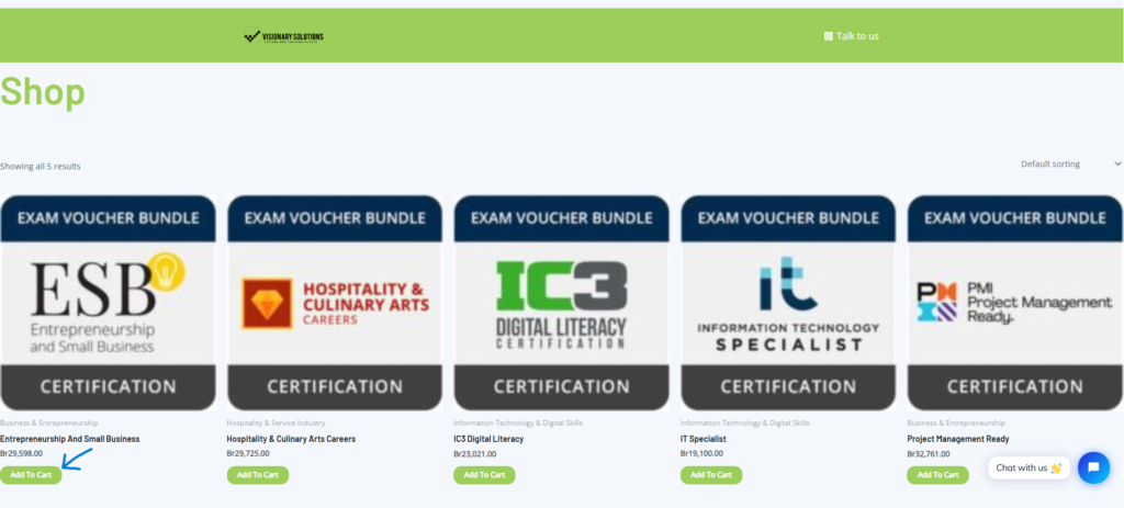 Screenshot of the Shop page