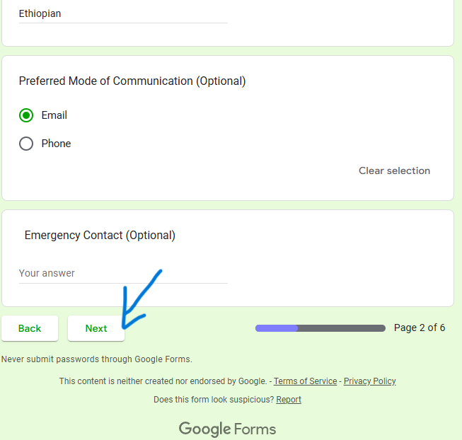 Google forms step 2 half page
