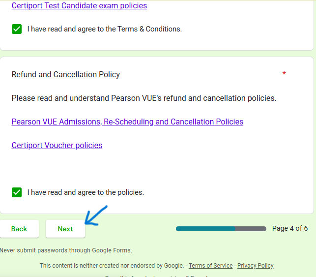 google forms of visionary solution privacy policy section