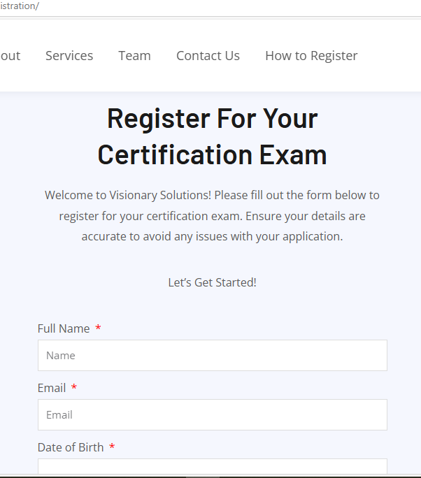 Registration page